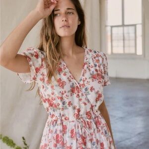 Christy Dawn Floral Midi Dress - Red and White